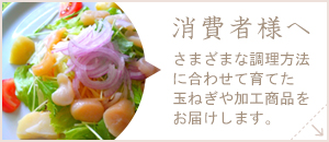 消費者様へ　さまざまな調理方法に合わせて育てた玉ねぎや加工商品をお届けします。